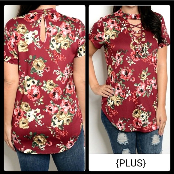 Tops - **1 LEFT**Red Floral Criss Cross Top 3X